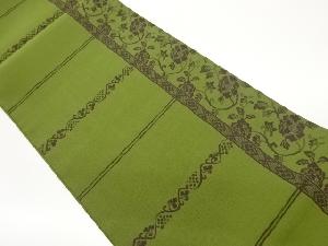 花唐草に縞・横段模様織出し全通洒落袋帯